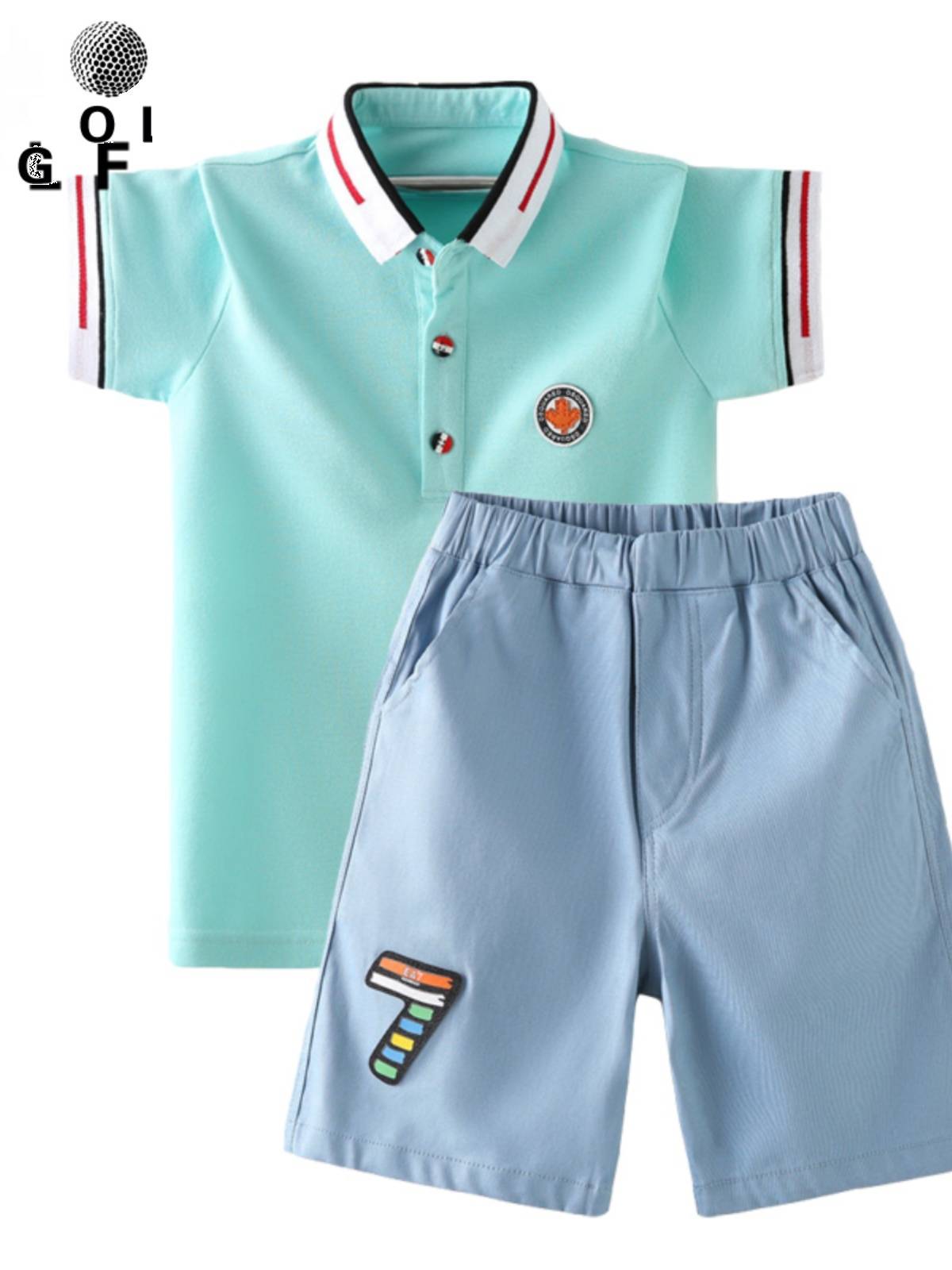 Children golf summer clothes boys lapel short -sleeved ball uniform sports five -point pants Golf youth set