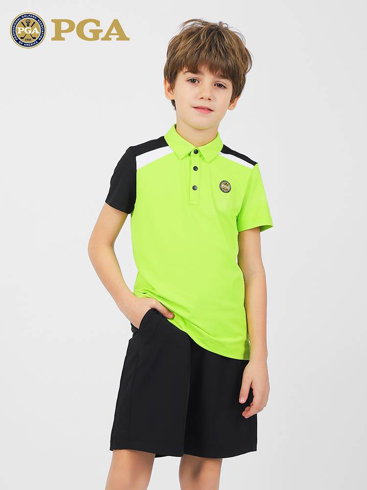American PGA children's golf suit boy short -sleeved T -shirt in summer, hygroscopic quick -drying UV clothing antibacterial clothes