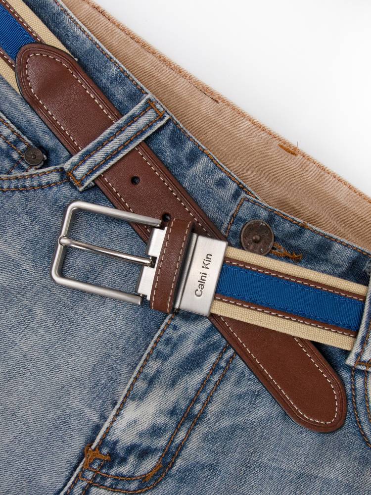 Calnikin's leather-skinned rag young man with a pin on his belt and a golf belt on his jeans