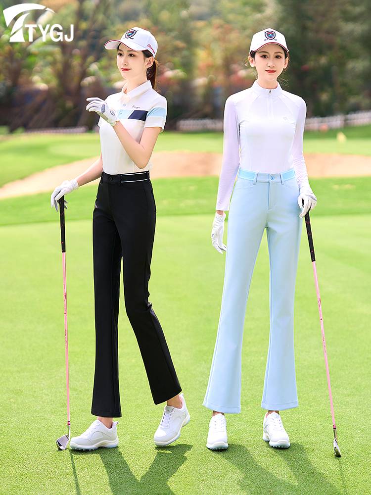 Ms. Golf's shorts are thin and tight in a white, black, blue horny sports pants