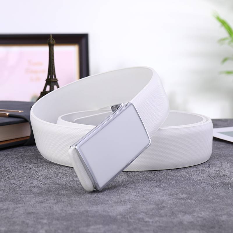 Golf belt male leather white flat sliding fastener men's waist belt female new casual high -end pure pure leather pants with tide
