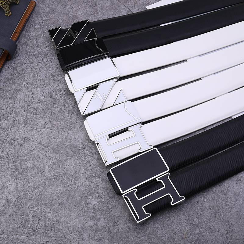 Golf belt male leather white flat sliding fastener men's waist belt female new casual high -end pure pure leather pants with tide
