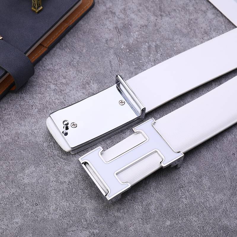 Golf belt male leather white flat sliding fastener men's waist belt female new casual high -end pure pure leather pants with tide