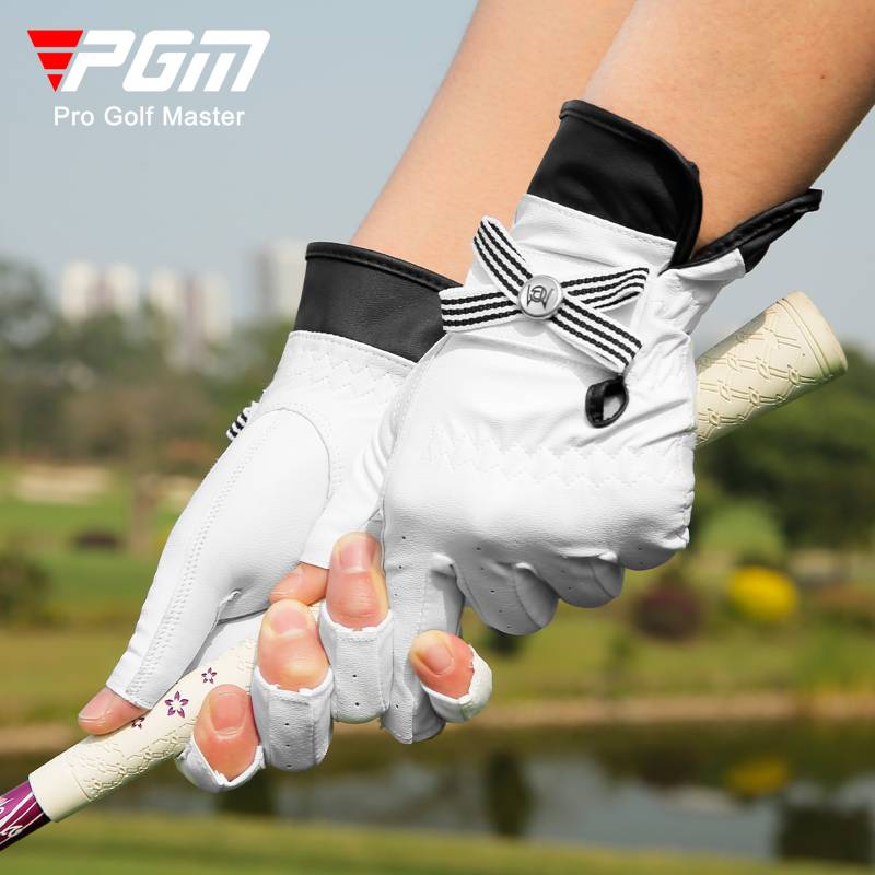 PGM golf gloves ladies sheepskin anti -skid leather sunscreen and long models of summer new with Mark two -handed