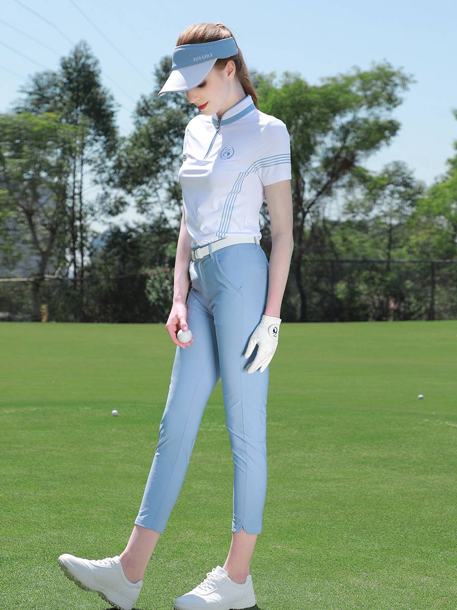 ZG6 Summer Golf Women's Clothing Set Ball Clothing Female White Collar Light Blue Town Pants Children