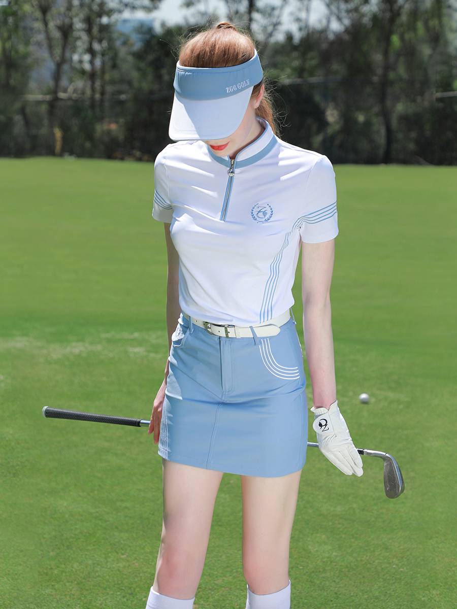 ZG6 Summer Golf Women's Clothing Set Ball Clothing Female White Collar Light Blue Town Pants Children