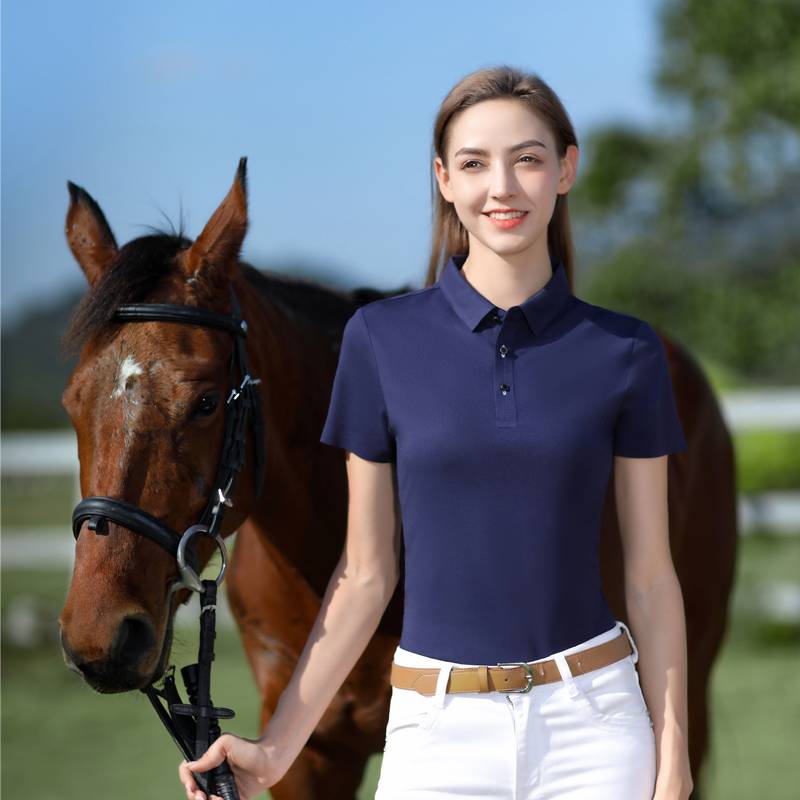 Light luxury silk light cotton pure color short -sleeved POLO lapel business work service equestrian golf custom print logo embroidery