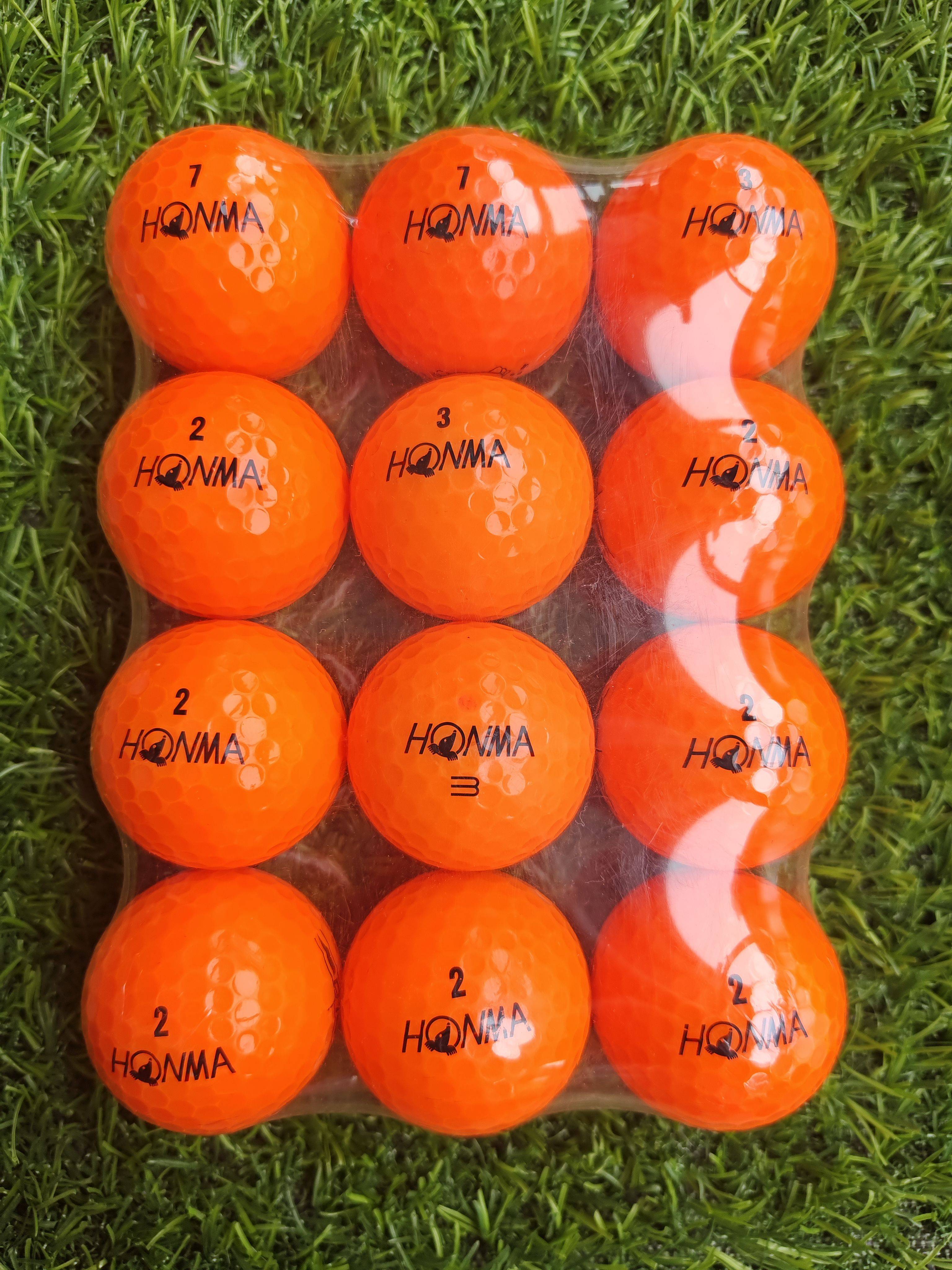 12 golf balls with 9-10% of new Priston Golf coloured second-hand balls were seamlessly packed