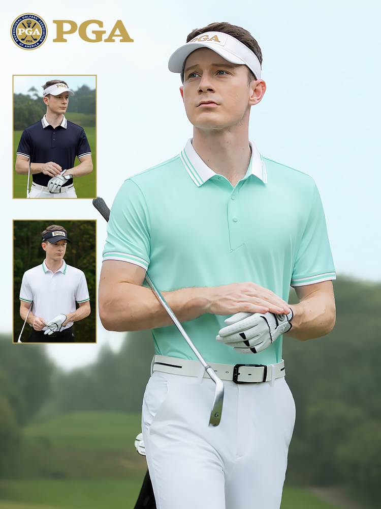PGA Golf Men's Short-Sleeved Summer Moistures Drying and Rovering Polo