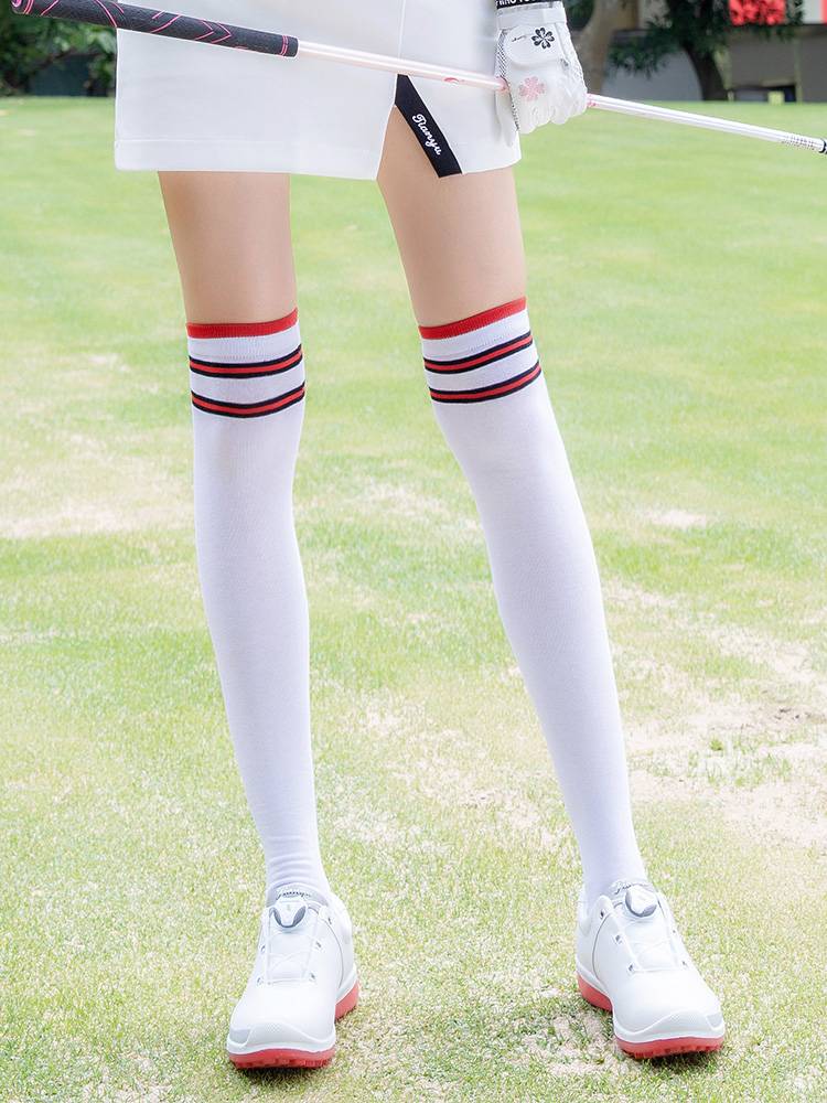 Golf socks lady extended knee long stockings sports and casual three bar striped ball socks with short skirts