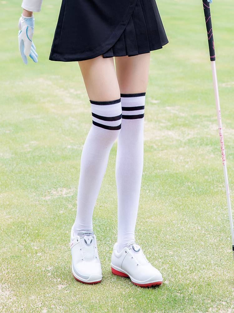 Golf socks lady extended knee long stockings sports and casual three bar striped ball socks with short skirts