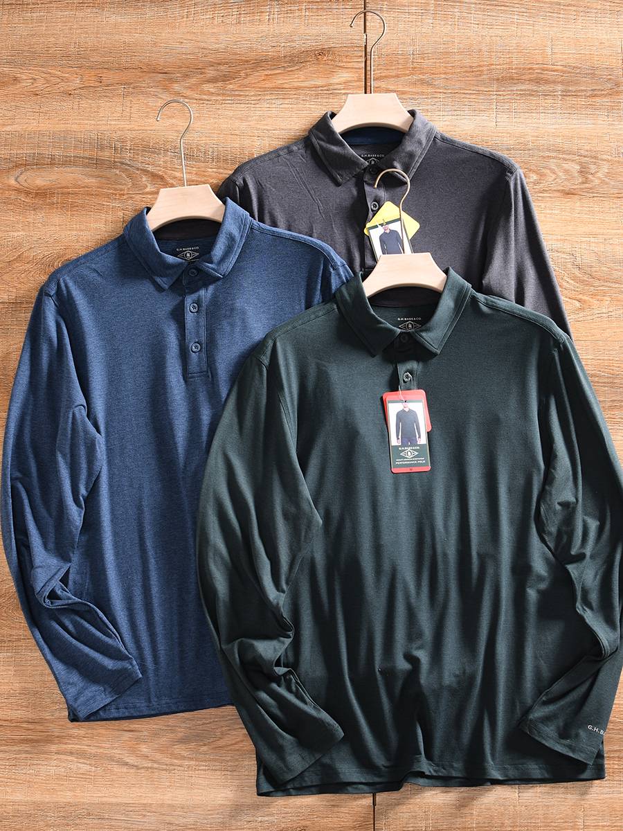 GOLF + WET AIR! AUTUMN AND WINTER MEN'S BUSINESS RECREATIONAL PURE LONG-SLEEVED POLO SHIRT