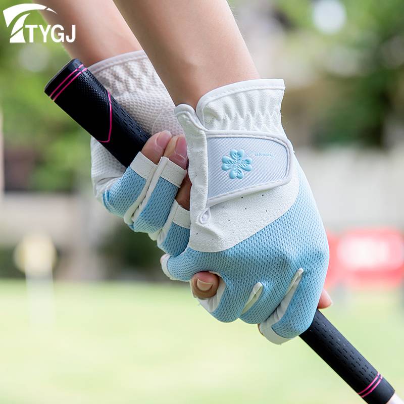 2 Double -free golf gloves Women's anti -slip silicone gloves dew fingers breathable can touch the screen 1 double installation