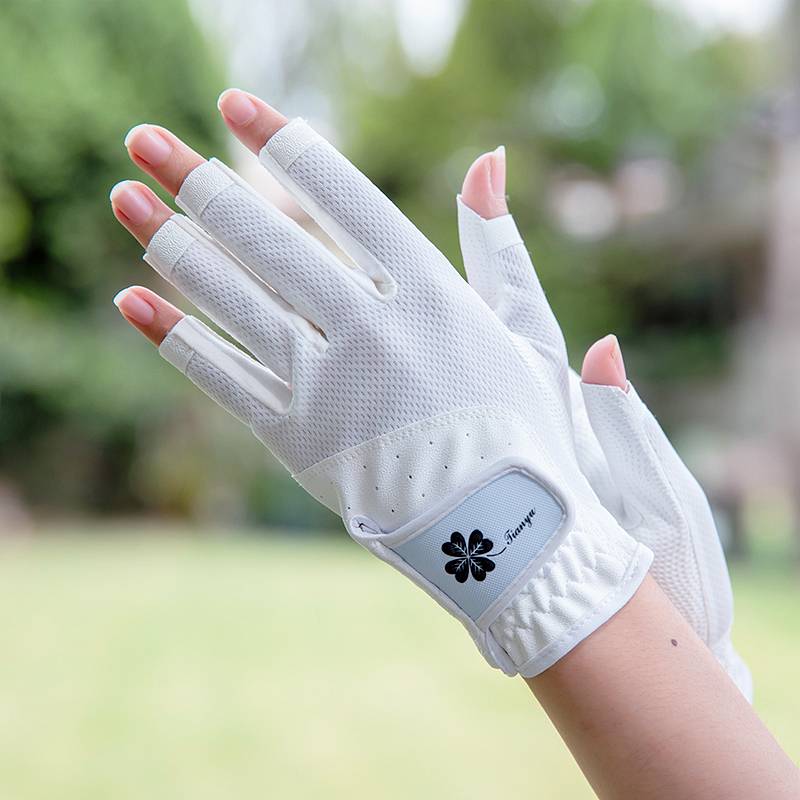 2 Double -free golf gloves Women's anti -slip silicone gloves dew fingers breathable can touch the screen 1 double installation
