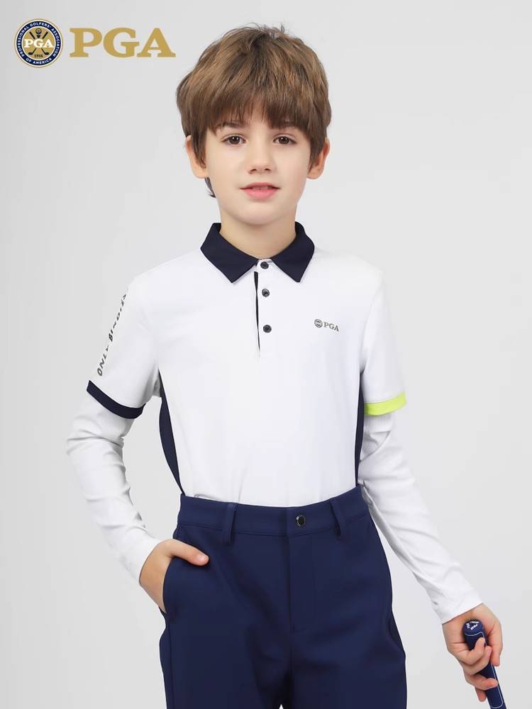 American pga children's golf clothing boys short -sleeved T -shirt summer trousers youth sports children's clothing top