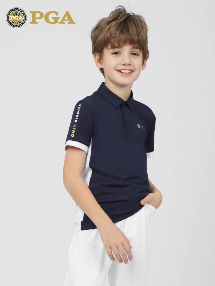 American pga children's golf clothing boys short -sleeved T -shirt summer trousers youth sports children's clothing top