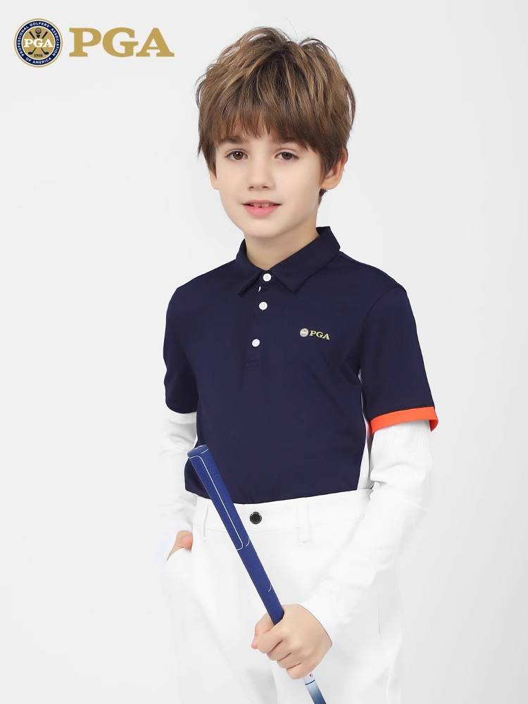 American pga children's golf clothing boys short -sleeved T -shirt summer trousers youth sports children's clothing top