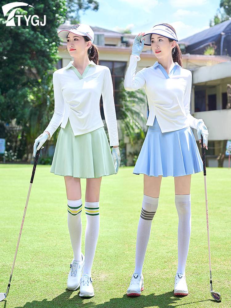 MS. GOLF, LONG-SLEEVED DRYER, V-COLLARED, FORK-COVERED, NAKED SHORT SKIRTS