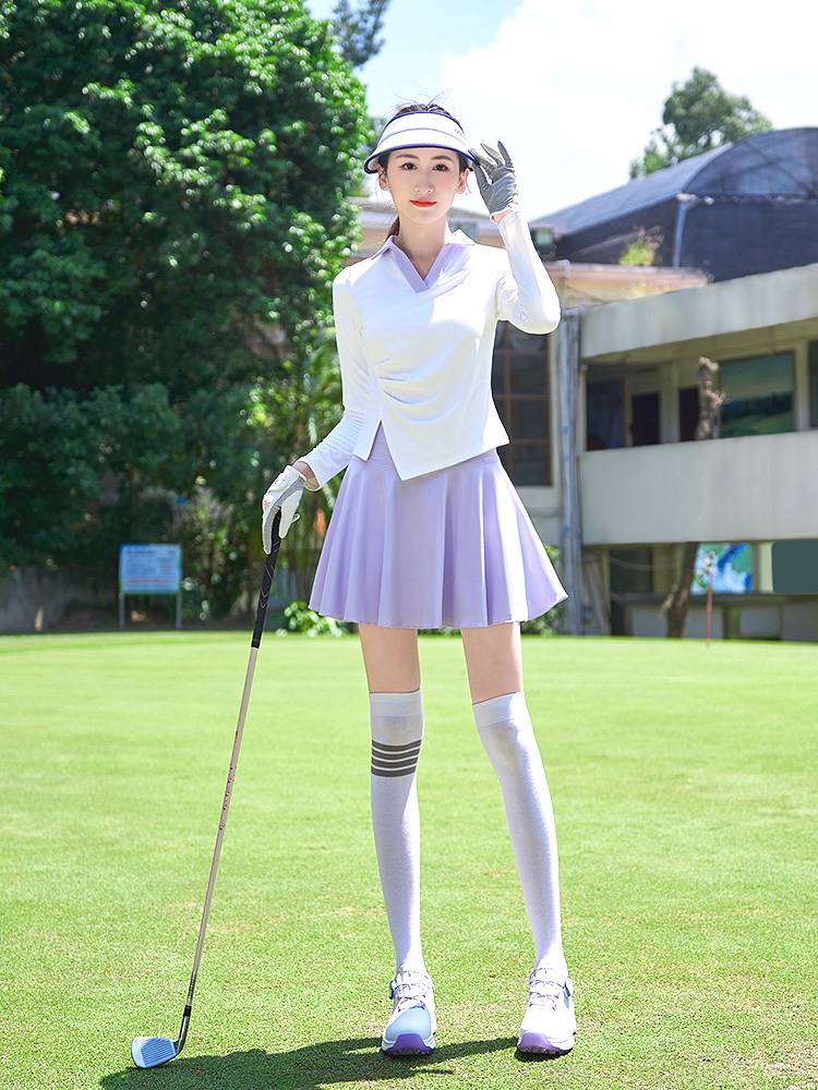 MS. GOLF, LONG-SLEEVED DRYER, V-COLLARED, FORK-COVERED, NAKED SHORT SKIRTS