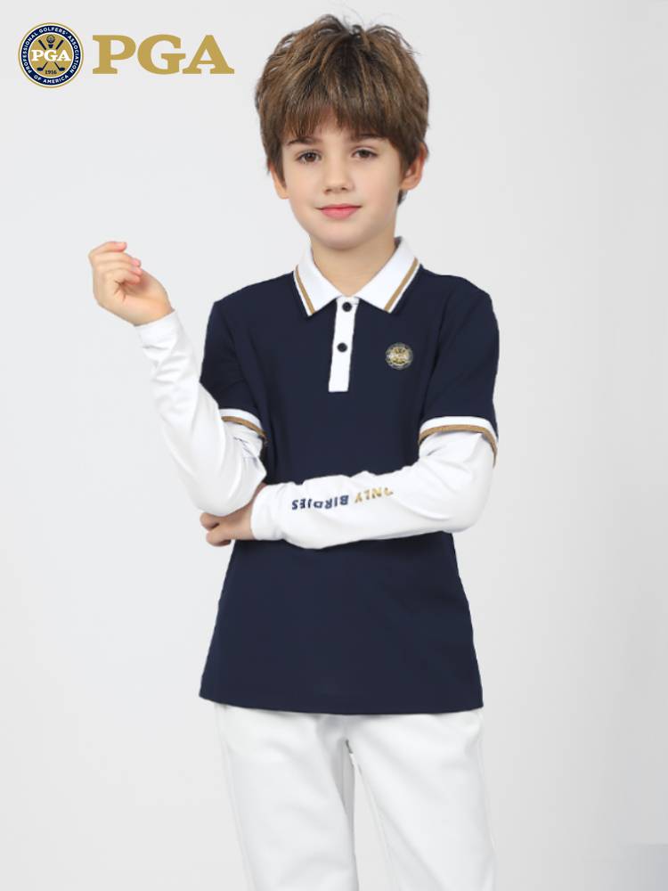 American PGA new children's golf costume boys top summer short -sleeved two long -sleeved long -sleeved clothes children's clothing