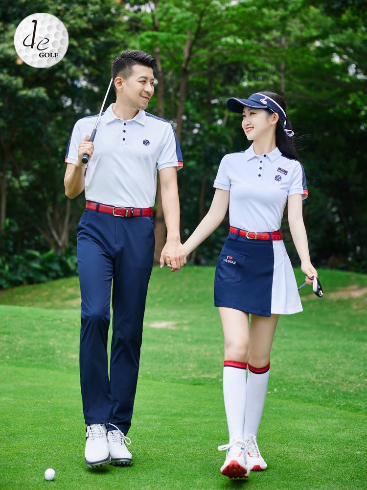 DE Summer 2024 New Product Golf Women's High -end Men's Brand Set Set White Jacket Comfortable Thin Short Sleeve