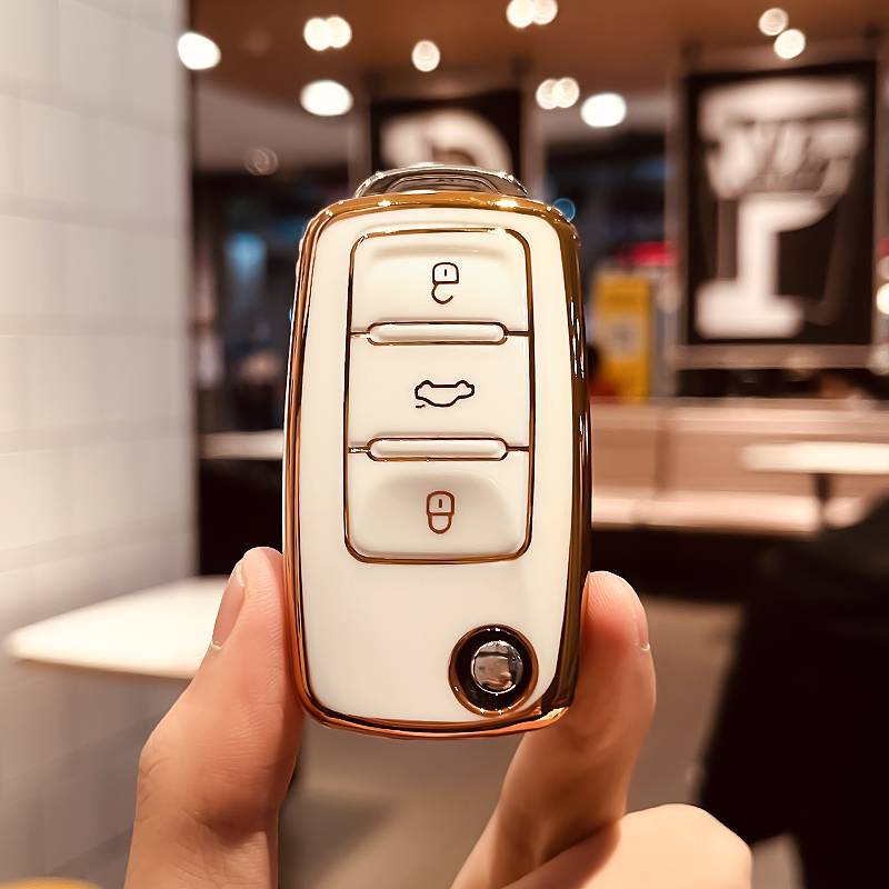 Volkswagen A-Folding 3-key [Single Shell White]+Golden Number