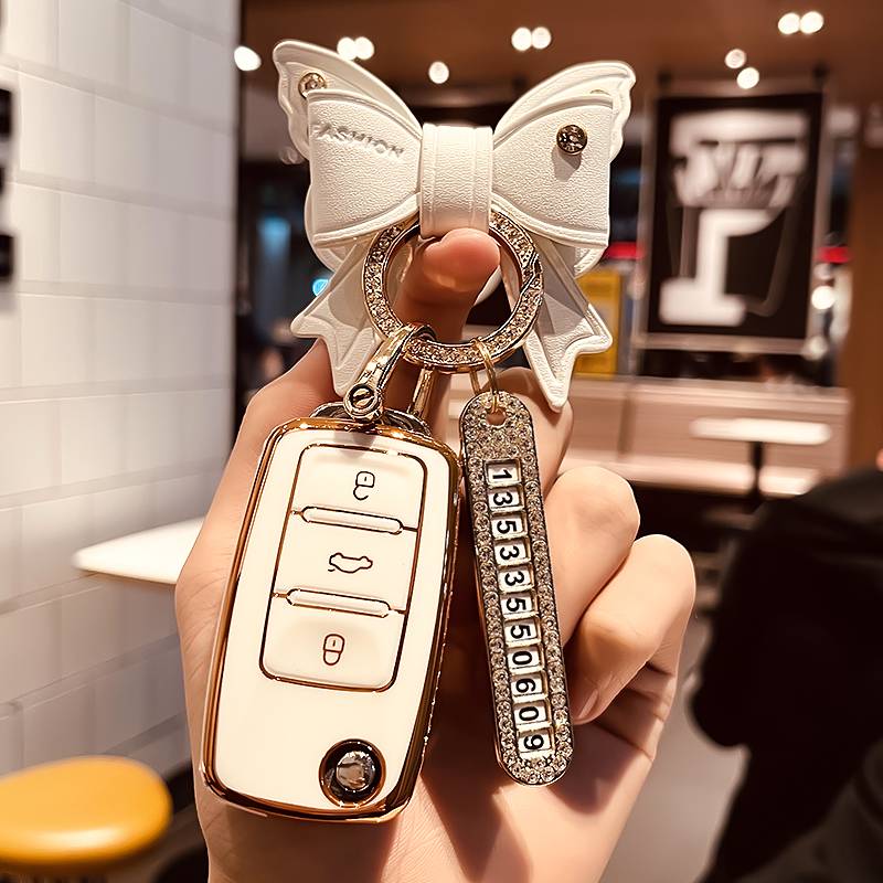 Volkswagen A-Folding 3-key [Single Shell White]+Golden Bow Drilling Drill+Golden Number
