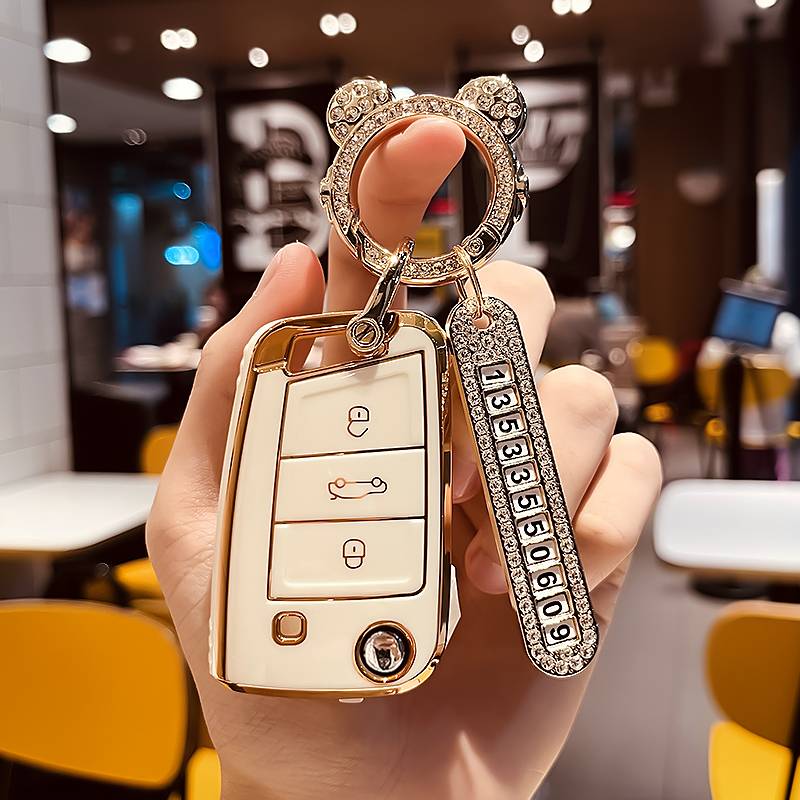 Volkswagen B model-folding 3 keys [single shell white]+golden astronaut drilling+gold number plate