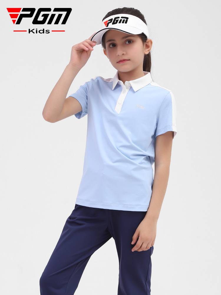 Pgm children's golf ball summer golf clothes girl clothing short -sleeved top new sports clothing