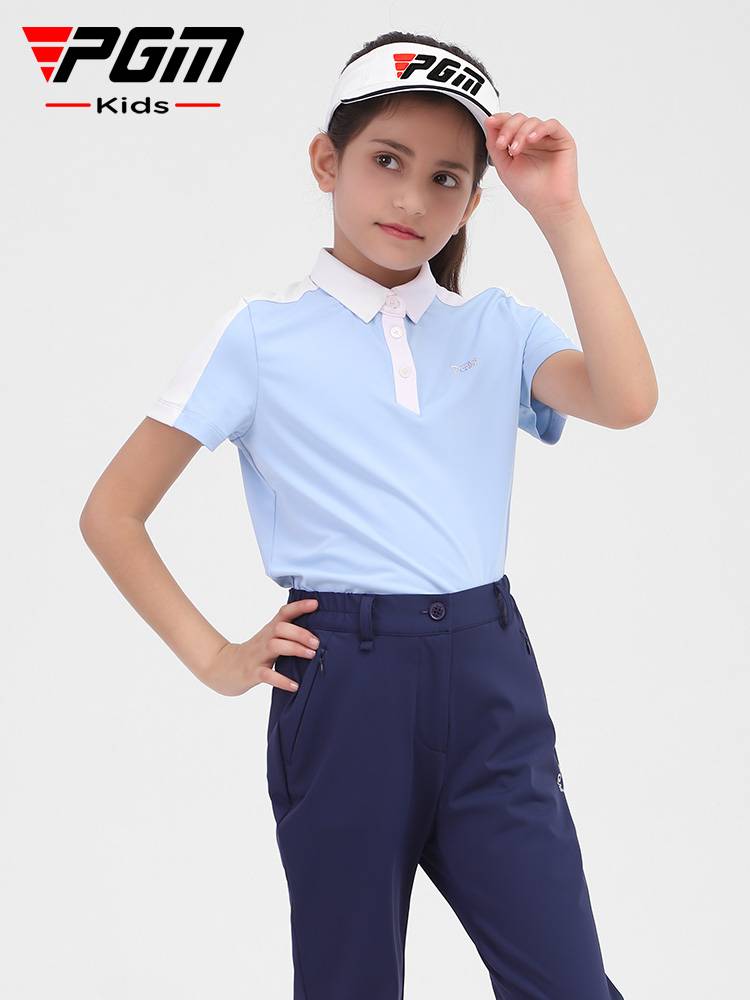 Pgm children's golf ball summer golf clothes girl clothing short -sleeved top new sports clothing