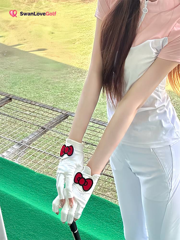 golf glove woman kitty cat butterfly-toucher glove shows sliding hand and hand