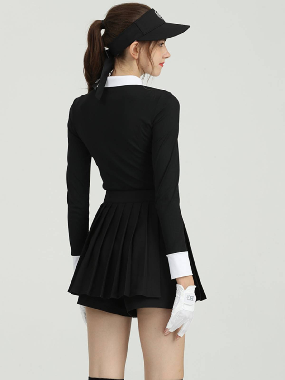 BG new golf clothing female high -end long -sleeved slim sunscreen, female black short skirt set