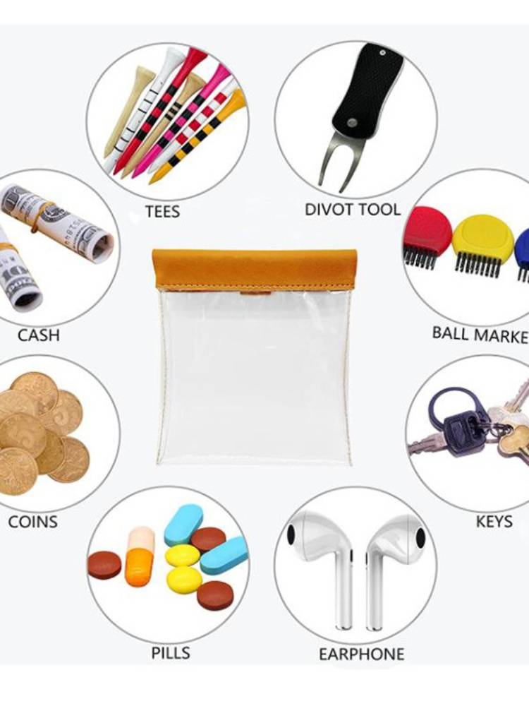 Golf ball bag automatic closed ball nails storage bag pocket bag PVC pentalon fork ball Tee Mark storage bag