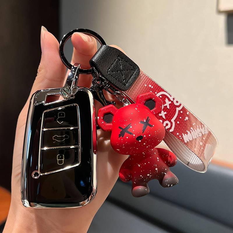 Volkswagen C-Smart 3 key [Single-shell Black]+Red Violent Bear Pendant