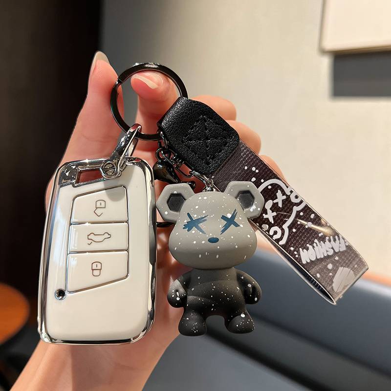 Volkswagen C-Smart 3 key [Single shell white]+gray violent bear pendant