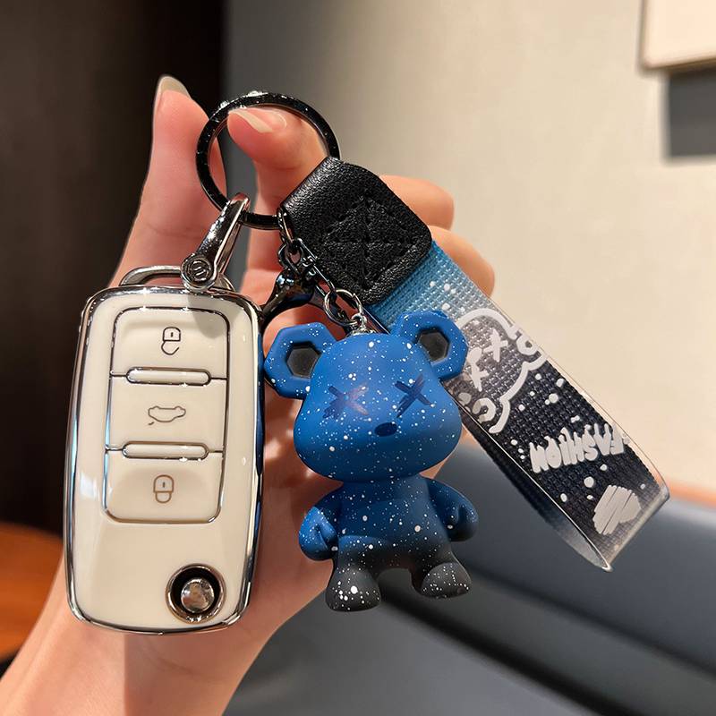 Volkswagen A-Folding 3-key [Single Shell White]+Blue Violent Bear Pendant