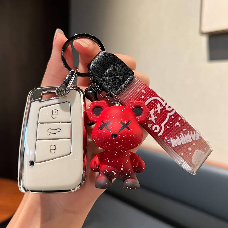 Volkswagen C-Smart 3 key [Single shell white]+red violent bear pendant