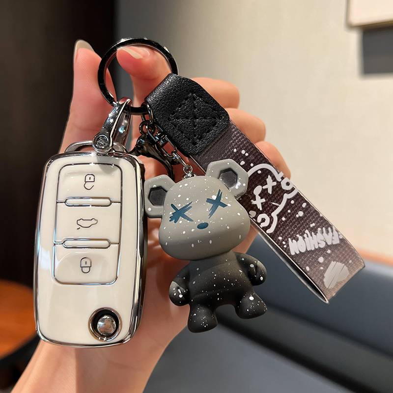 Volkswagen A-Folding 3 keys [Single shell white]+gray violent bear pendant