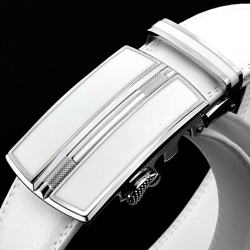White casual leather leather leather automatic buckle belt men's pants with female simplicity young people cowhide young golf
