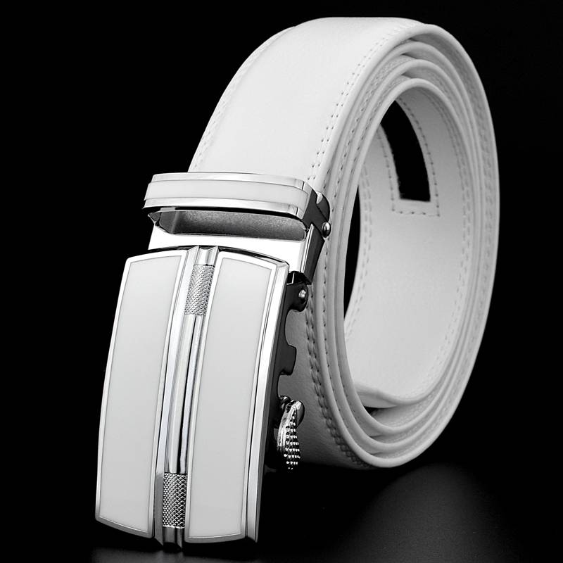White casual leather leather leather automatic buckle belt men's pants with female simplicity young people cowhide young golf