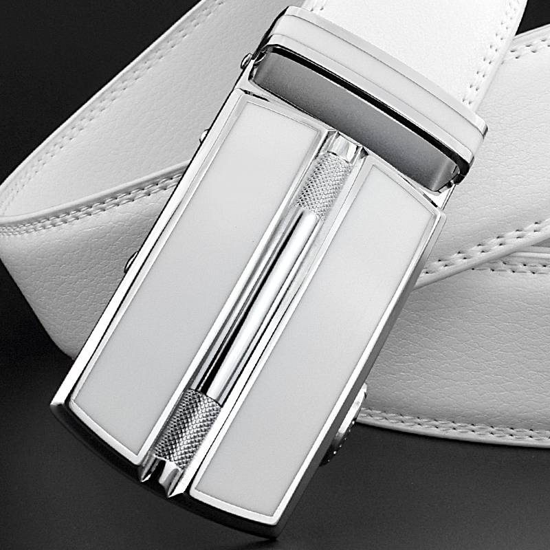 White casual leather leather leather automatic buckle belt men's pants with female simplicity young people cowhide young golf