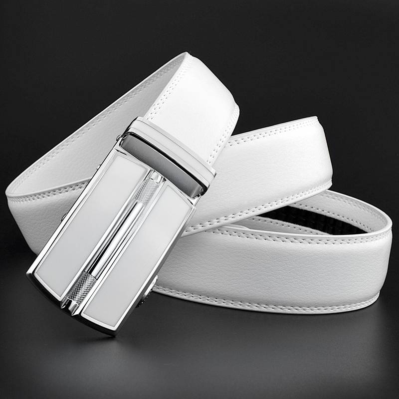 White casual leather leather leather automatic buckle belt men's pants with female simplicity young people cowhide young golf