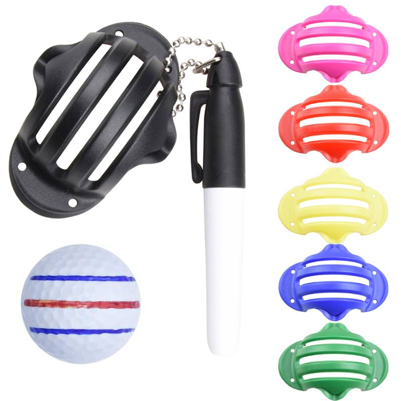 Golf three -line drawer contains a golf ball aiming a line tool to draw the ball marker to push the pole alignment