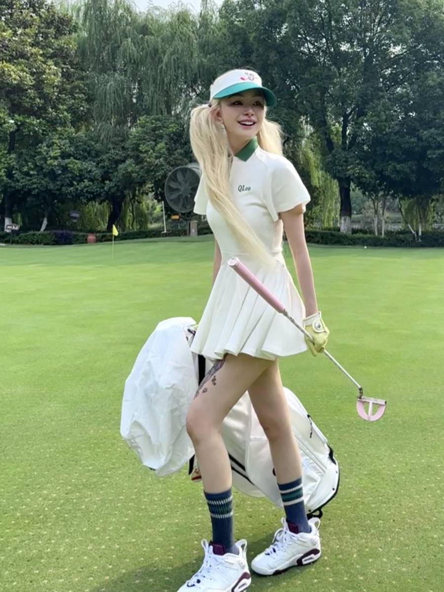 QLeo Golf women in short-sleeved skirts with thin-skinned and fast-dry-dry-proof-light-to-air tennis women