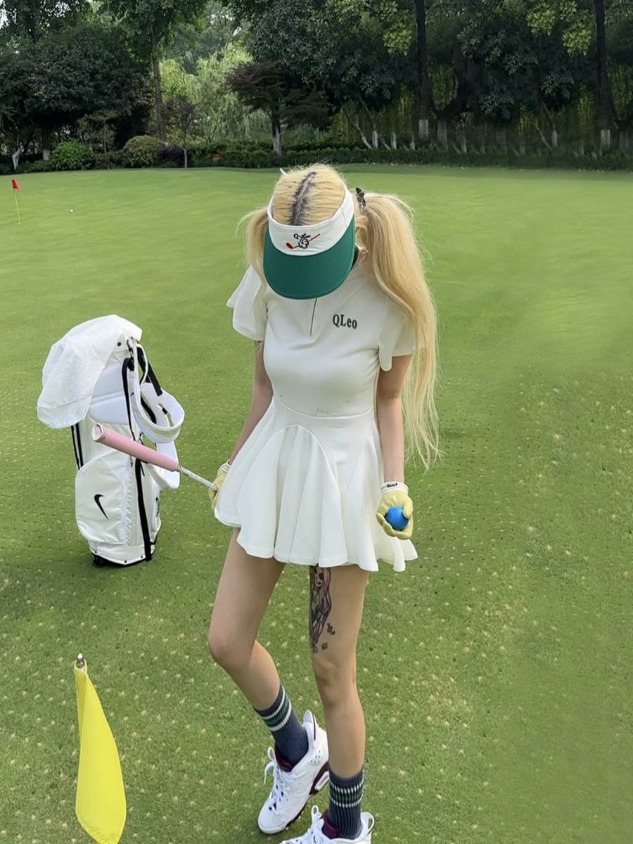 QLeo Golf women in short-sleeved skirts with thin-skinned and fast-dry-dry-proof-light-to-air tennis women