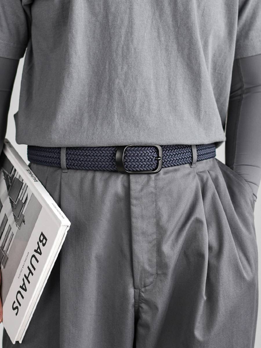 Weaving a male tide young people casual wild canvas pants with elastic golf pin buckle cloth belt