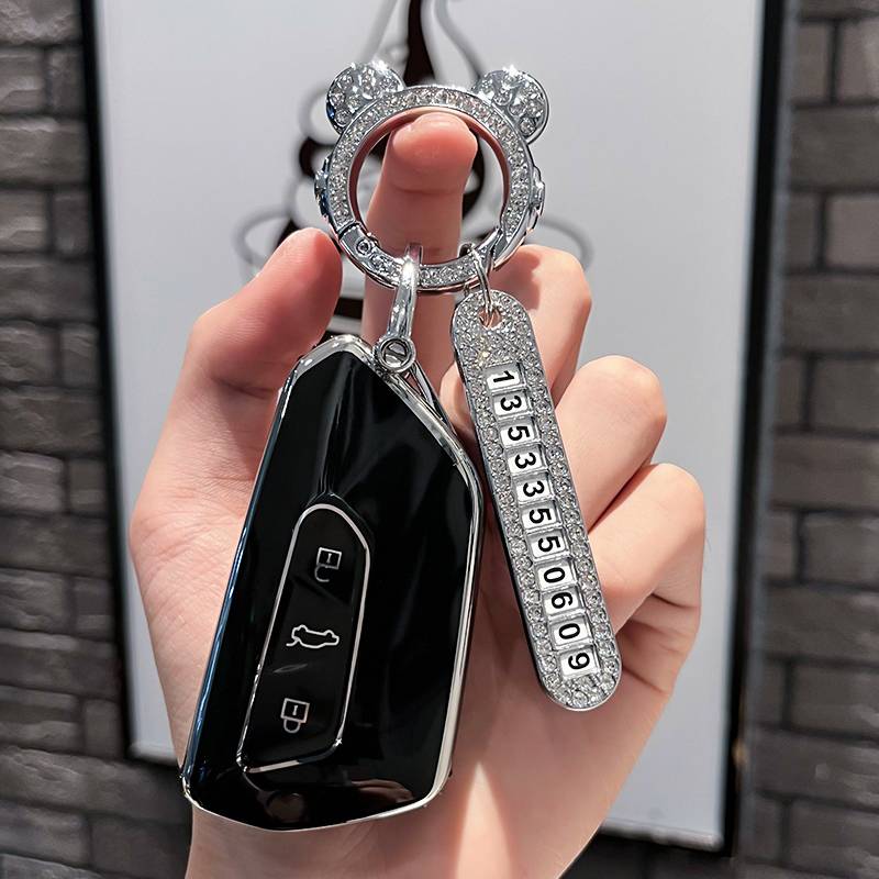 Volkswagen J style-smart 3 key [single shell black]+silver astronaut diamond buckle+silver number plate