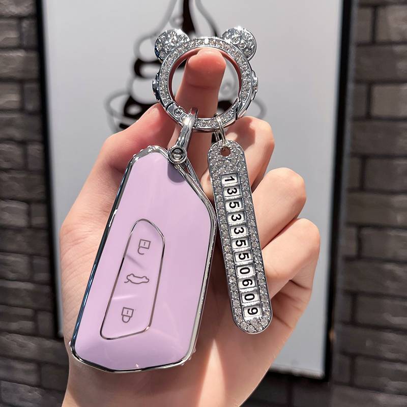 Volkswagen J style-smart 3 key [single shell purple]+silver astronaut drilling+silver number plate