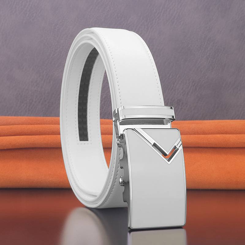 White belt men's leather automatic deduction of personalized belt Korean edition tide man golf hairstyle casual pants band