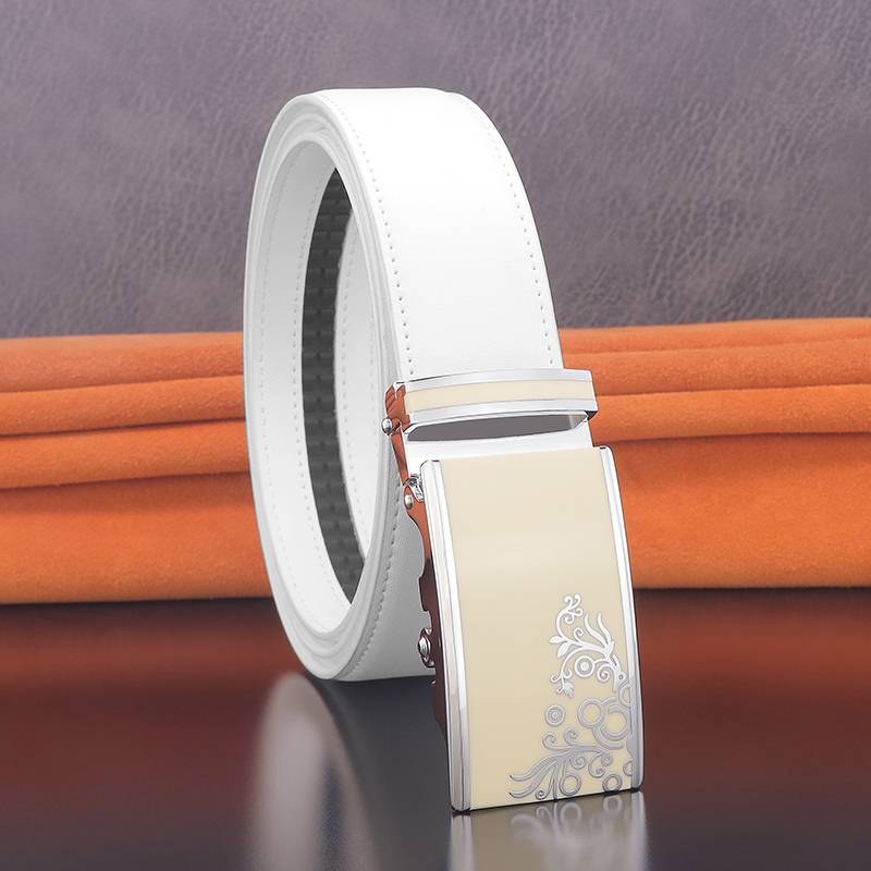 White belt men's leather automatic deduction of personalized belt Korean edition tide man golf hairstyle casual pants band